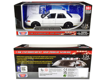 2010 Ford Crown Victoria Police Interceptor Unmarked White "Custom Builder's Kit" Series 1/24 Diecast Model Car by Motormax by Motormax