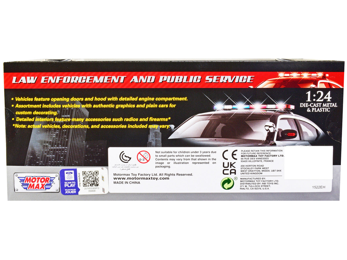 2022 Ford Police Interceptor Utility Gray Metallic with White Doors "Builder's Kit" with Flashing Light Bar and Front and Rear Lights and Sounds 1/24 Diecast Model Car by Motormax by Motormax
