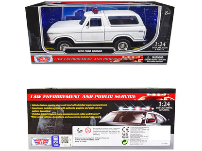1978 Ford Bronco Police Car Unmarked White "Law Enforcement and Public Service" Series 1/24 Diecast Model Car by Motormax by Motormax