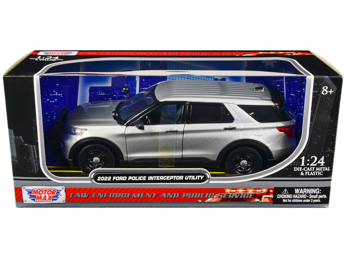 2022 Ford Police Interceptor Utility Unmarked Slick-Top Silver 1/24 Diecast Model Car by Motormax by Motormax