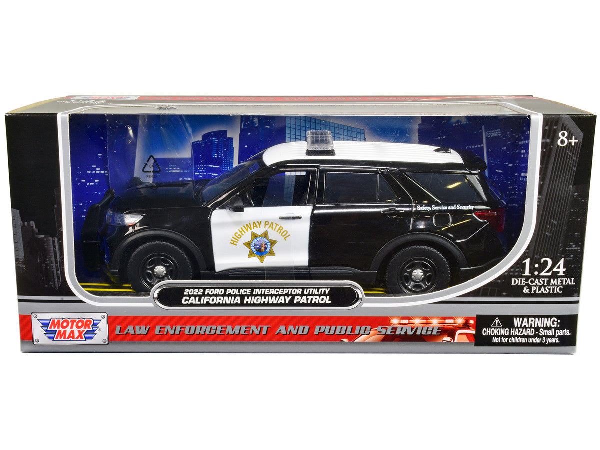 2022 Ford Police Interceptor Utility "California Highway Patrol" Black and White 1/24 Diecast Model Car by Motormax by Motormax