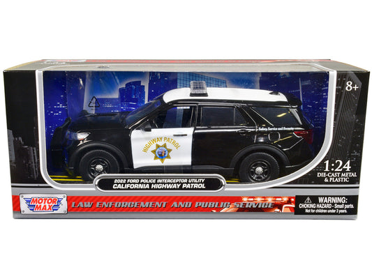 2022 Ford Police Interceptor Utility "California Highway Patrol" Black and White 1/24 Diecast Model Car by Motormax by Motormax