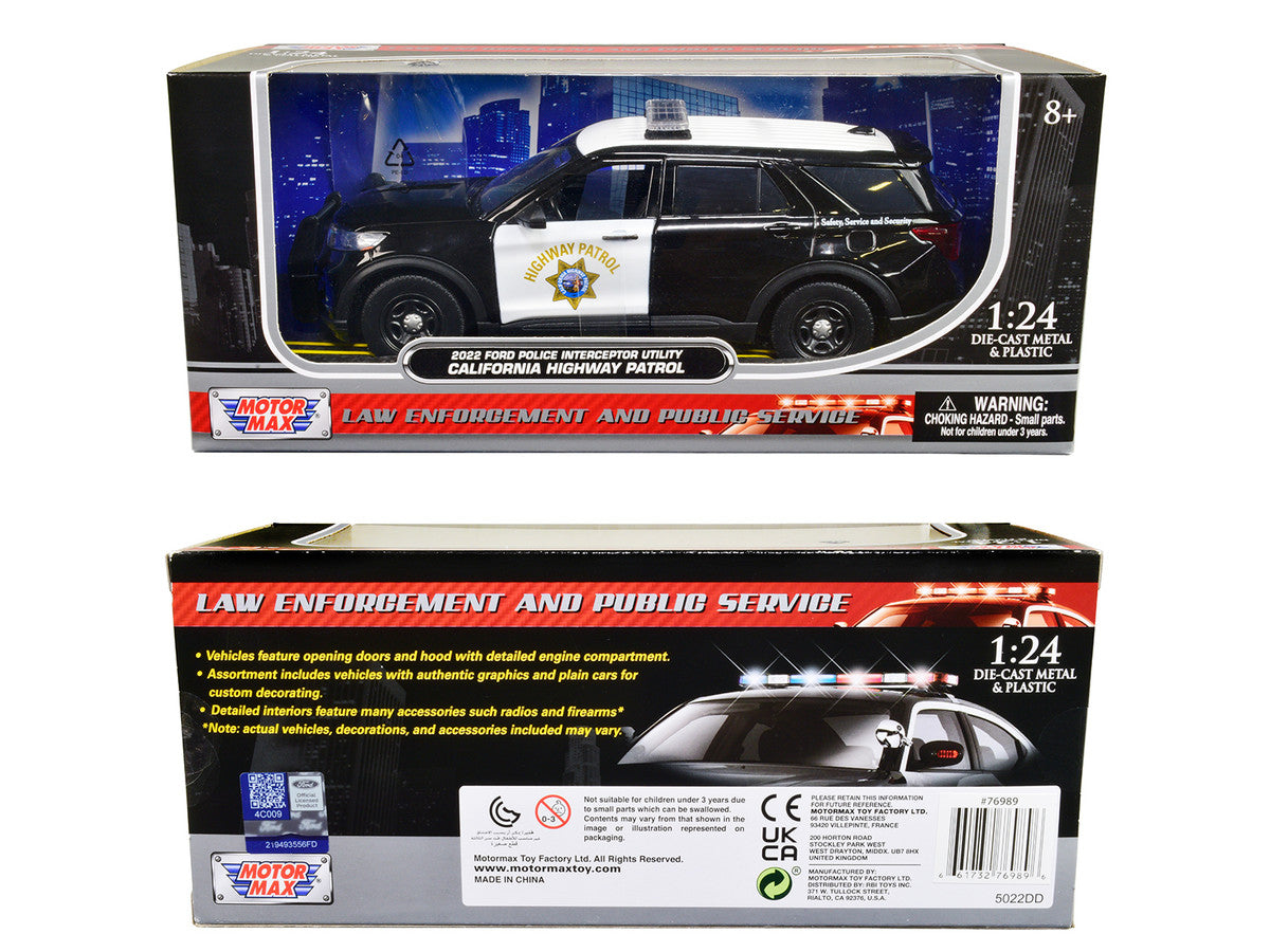 2022 Ford Police Interceptor Utility "California Highway Patrol" Black and White 1/24 Diecast Model Car by Motormax by Motormax