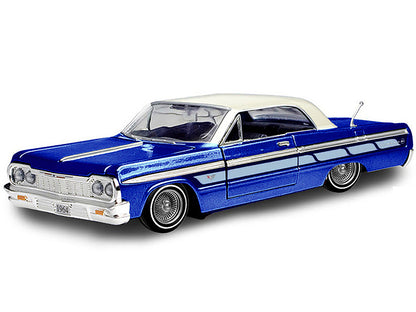 1964 Chevrolet Impala Lowrider Hard Top Candy Blue Metallic with Cream Top "Get Low" Series 1/24 Diecast Model Car by Motormax by Motormax