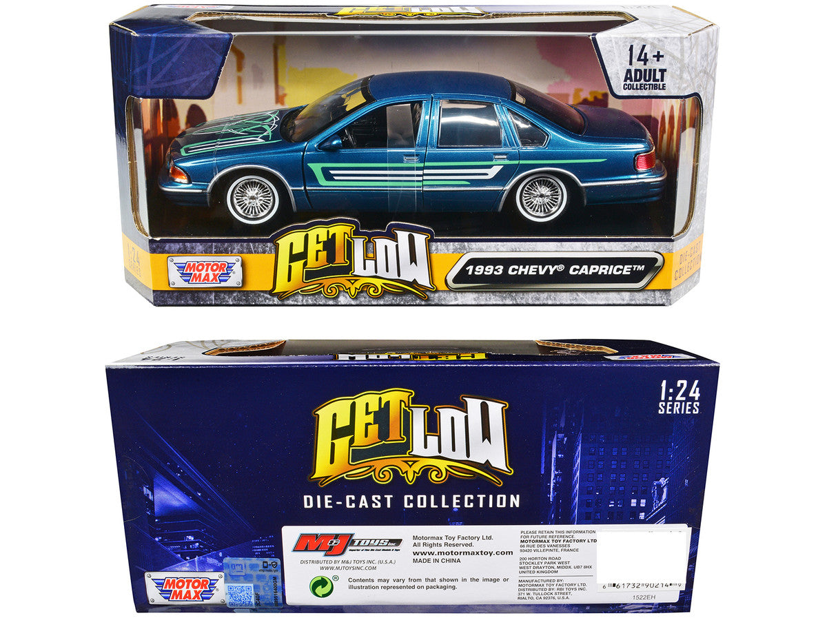 1993 Chevrolet Caprice Lowrider Blue Metallic with Graphics "Get Low" Series 1/24 Diecast Model Car by Motormax by Motormax