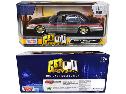 1993-1997 Ford Crown Victoria Lowrider Black Metallic and Silver with Red Stripes "Get Low" Series 1/24 Diecast Model Car by Motormax by Motormax