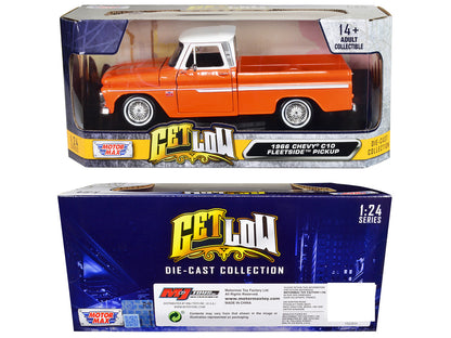 1966 Chevrolet C10 Fleetside Pickup Truck Lowrider Orange Metallic with White Top "Get Low" Series 1/24 Diecast Model Car by Motormax by Motormax
