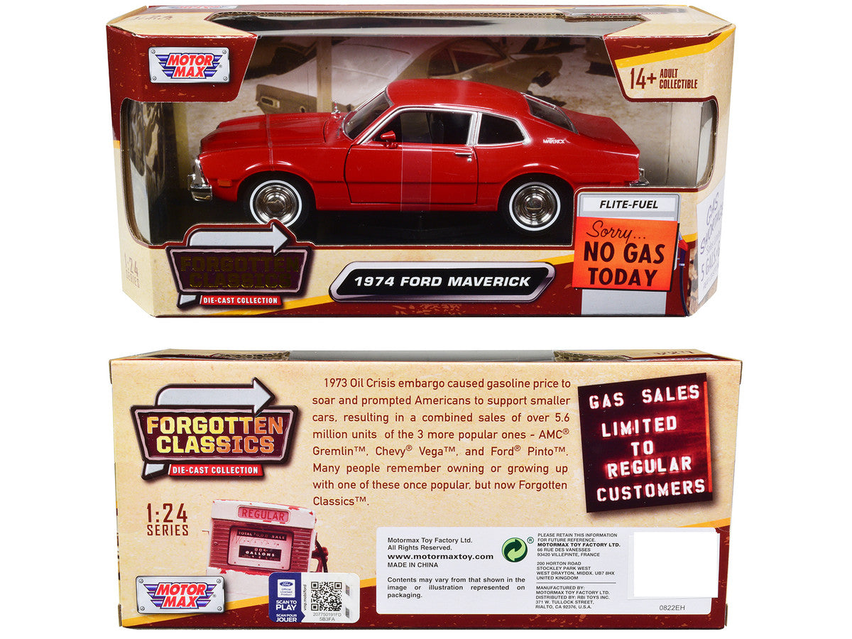 1974 Ford Maverick Red "Forgotten Classics" Series 1/24 Diecast Model Car by Motormax by Motormax