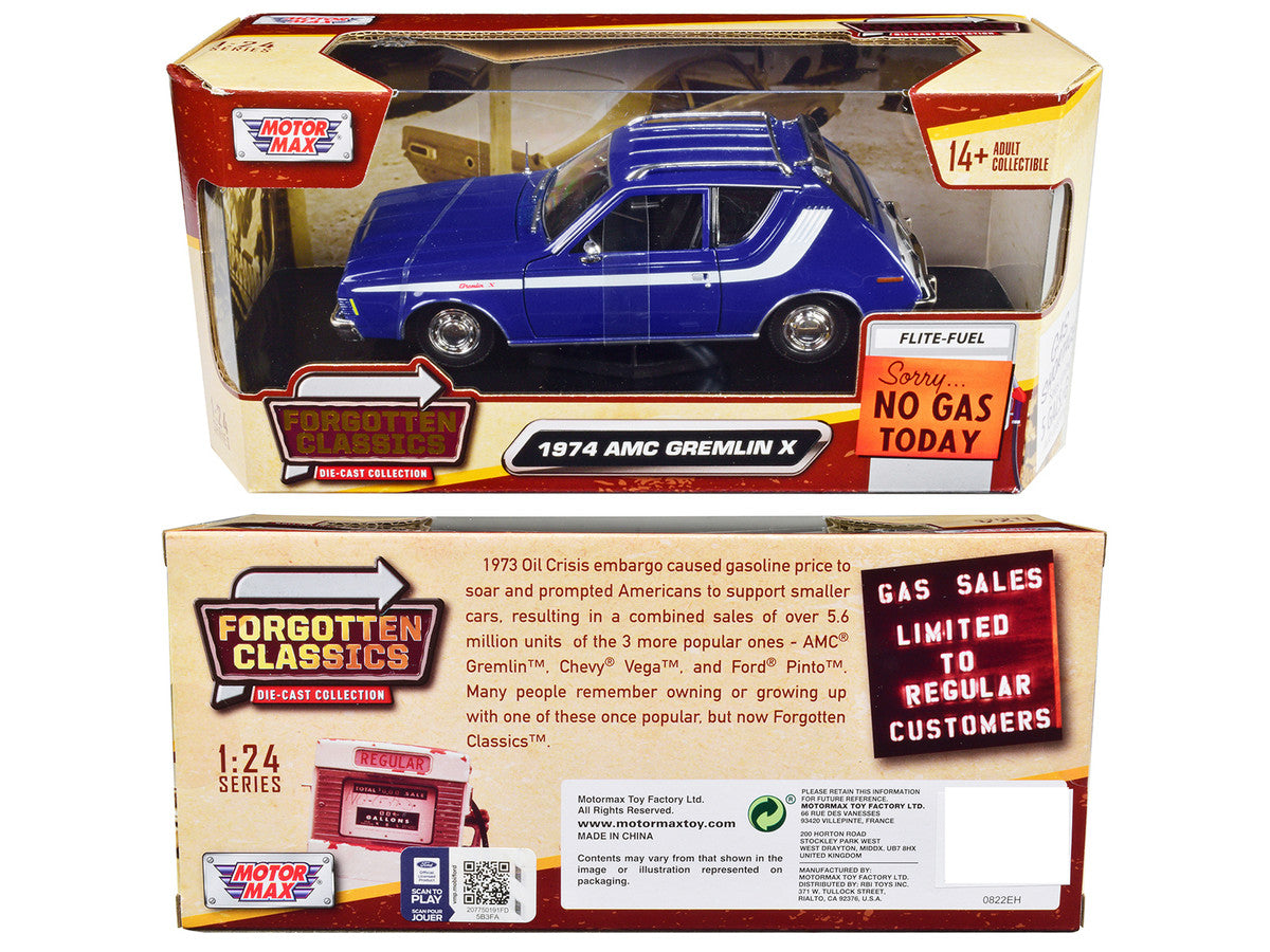 1974 AMC Gremlin X Blue with White Stripes and Roof Rack "Forgotten Classics" Series 1/24 Diecast Model Car by Motormax by Motormax