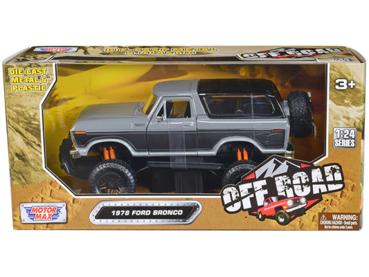 1978 Ford Bronco Custom Gray and Black "Off Road" Series 1/24 Diecast Model Car by Motormax by Motormax