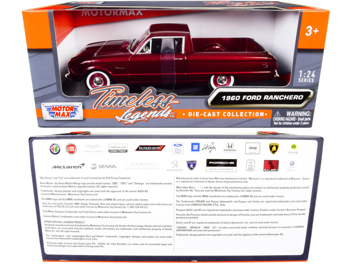 1960 Ford Ranchero Pickup Burgundy Metallic 1/24 Diecast Model Car by Motormax by Motormax