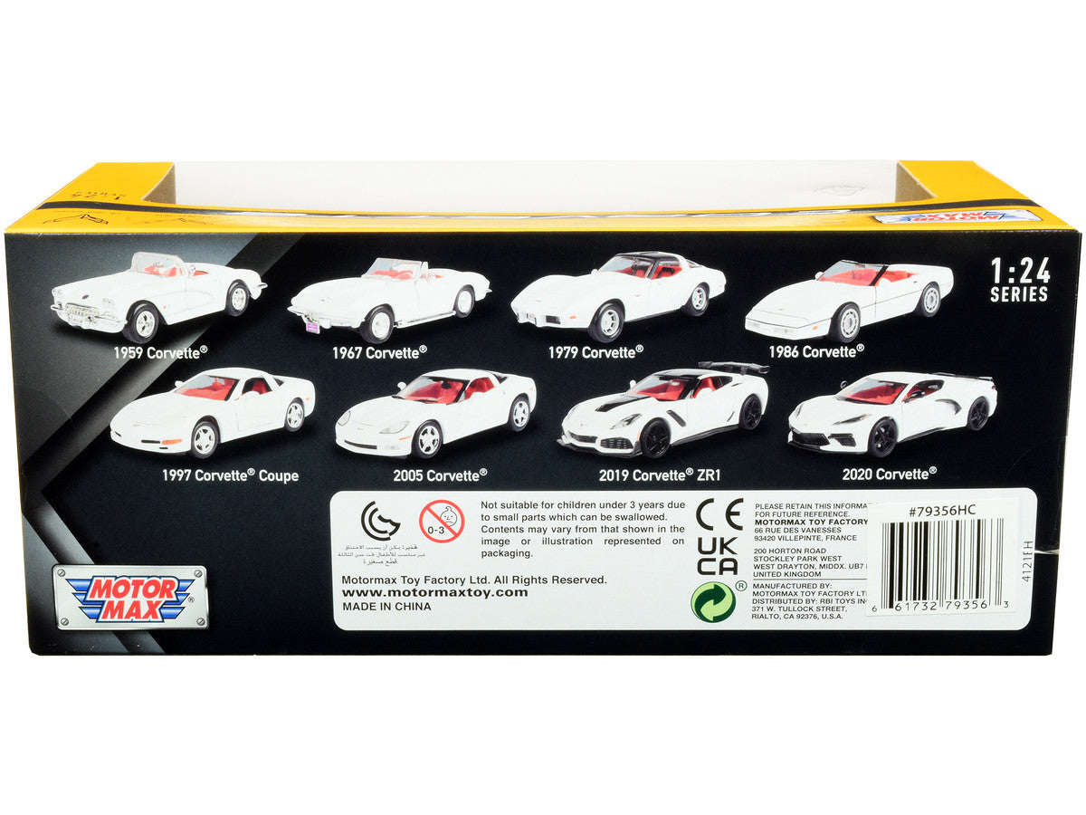 2019 Chevrolet Corvette C7 ZR1 White and Black with Red Interior "History of Corvette" Series 1/24 Diecast Model Car by Motormax by Motormax