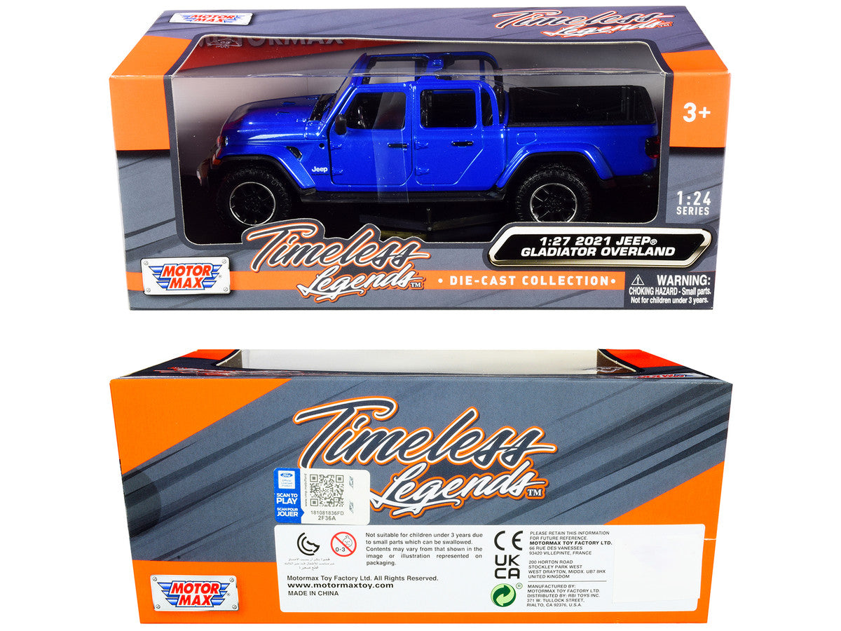 2021 Jeep Gladiator Overland (Open Top) Pickup Truck Blue Metallic 1/24-1/27 Diecast Model Car by Motormax by Motormax