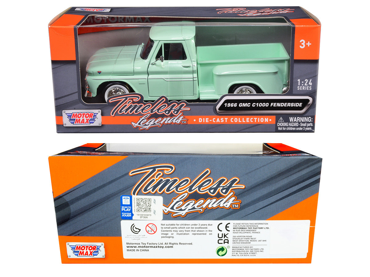 1966 GMC C1000 Fenderside Pickup Truck Light Green "Timeless Legends" Series 1/24 Diecast Model Car by Motormax by Motormax