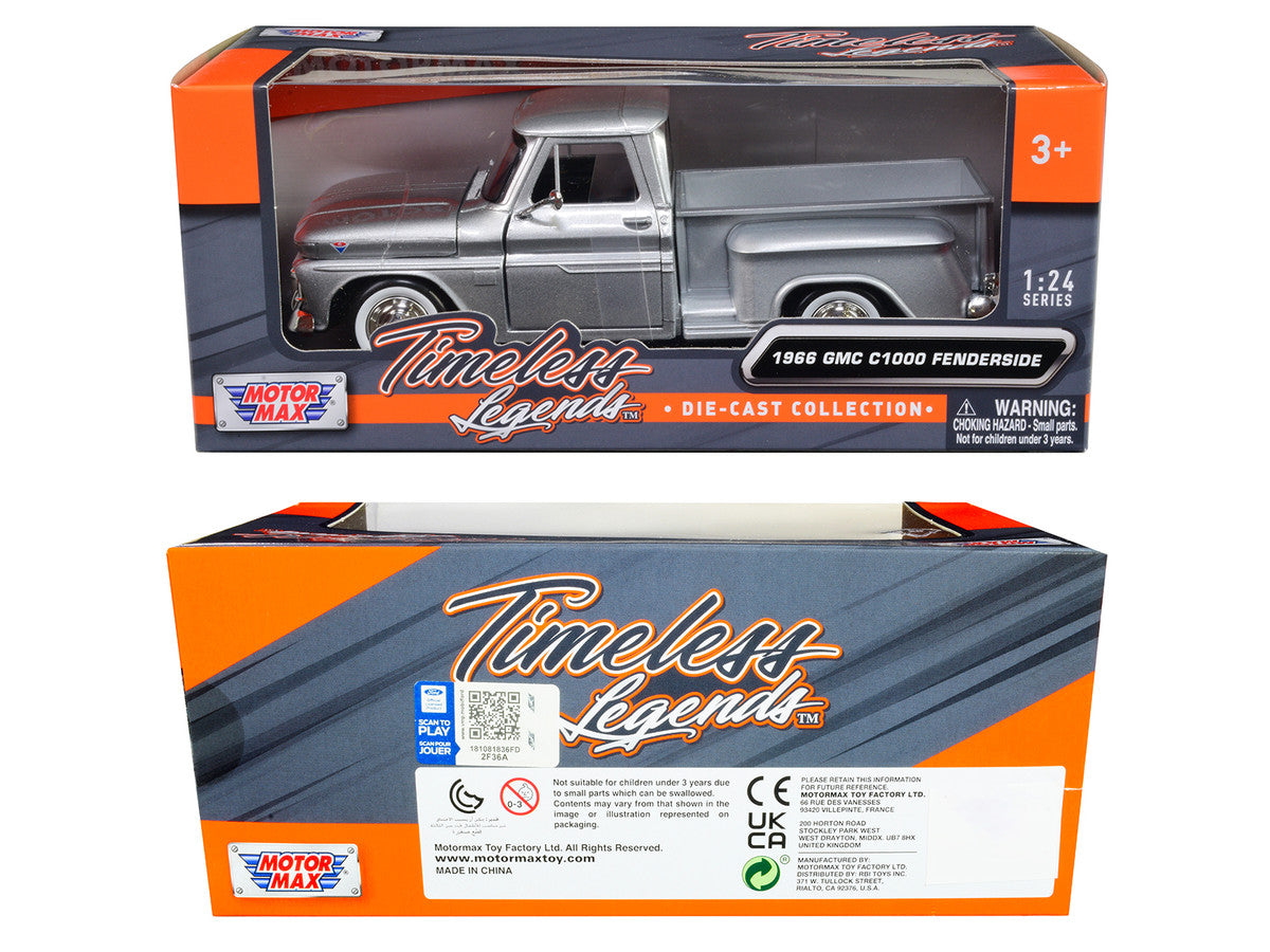 1966 GMC C1000 Fenderside Pickup Truck Silver Metallic "Timeless Legends" Series 1/24 Diecast Model Car by Motormax by Motormax