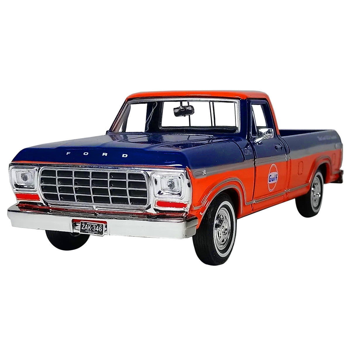 1979 Ford F-150 Custom Pickup Truck "Gulf" Dark Blue and Orange 1/24 Diecast Model Car by Motormax by Motormax