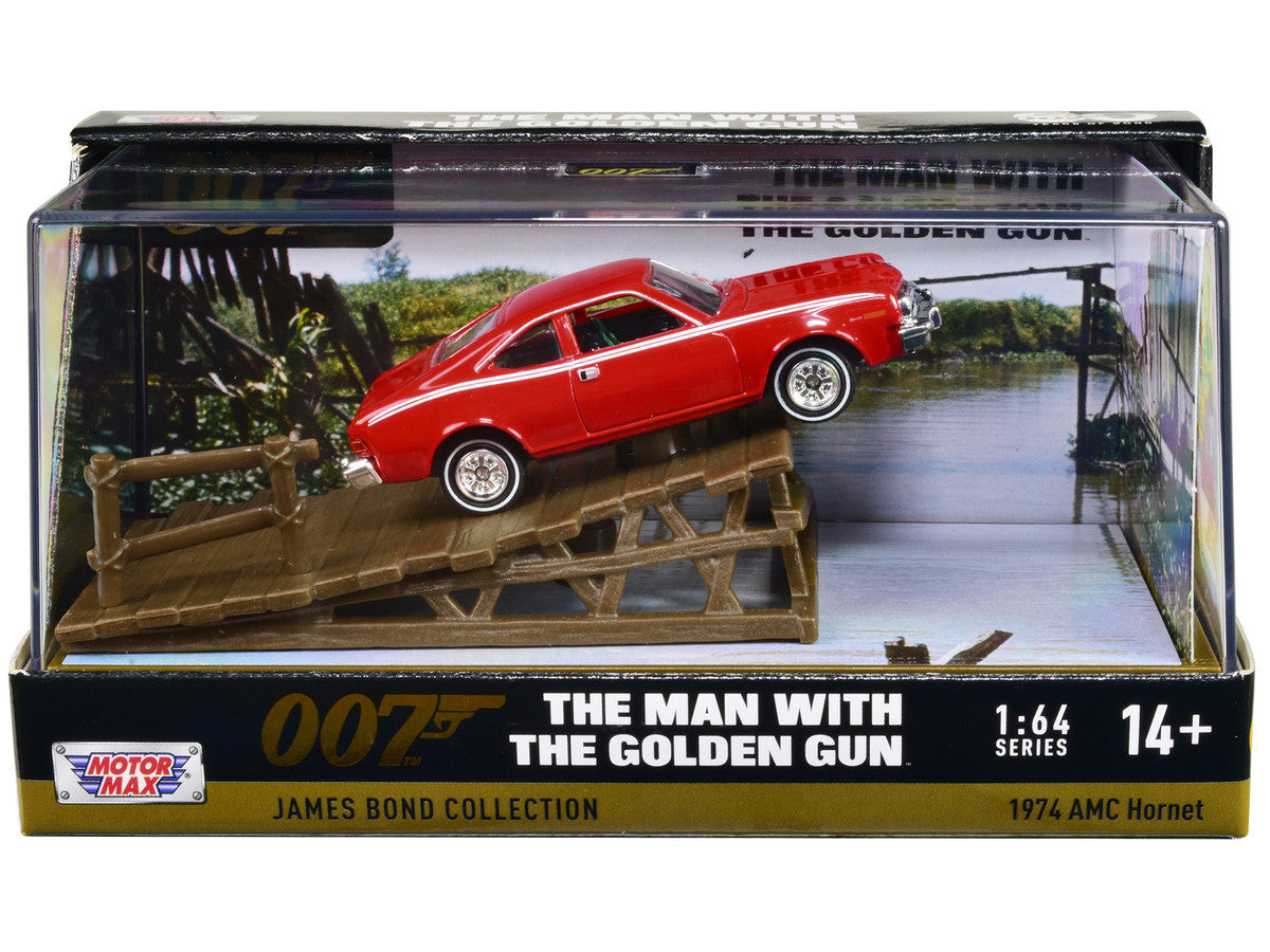 1974 AMC Hornet Red with White Stripes James Bond 007 "The Man with the Golden Gun" (1974) Movie with Display 1/64 Diecast Model Car by Motormax by Motormax