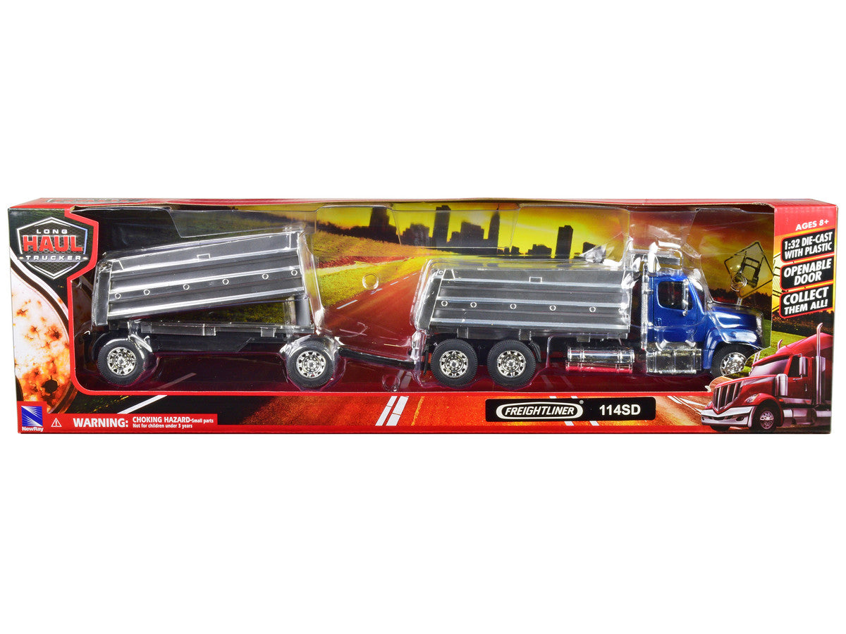 Freightliner 114SD Dump Truck with Twin Dump Body Blue "Long Haul Trucker" Series 1/32 Diecast Model by New Ray by New Ray