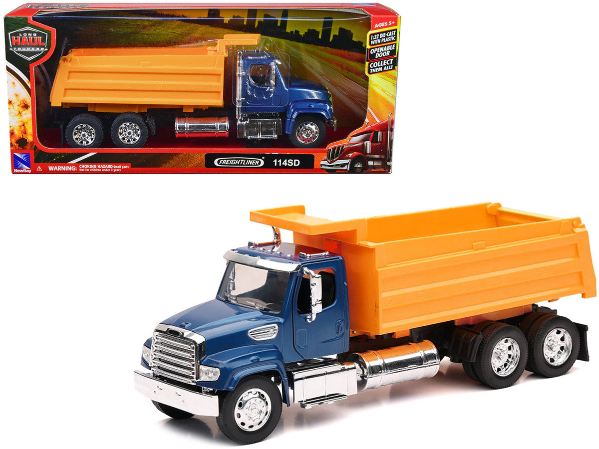 Freightliner 114SD Dump Truck Blue and Yellow "Long Haul Trucker" Series 1/32 Diecast Model by New Ray by New Ray
