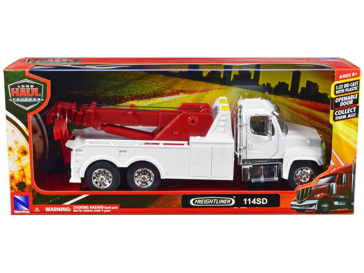 Freightliner 114SD Tow Truck White and Red "Long Haul Trucker" Series 1/32 Diecast Model by New Ray by New Ray