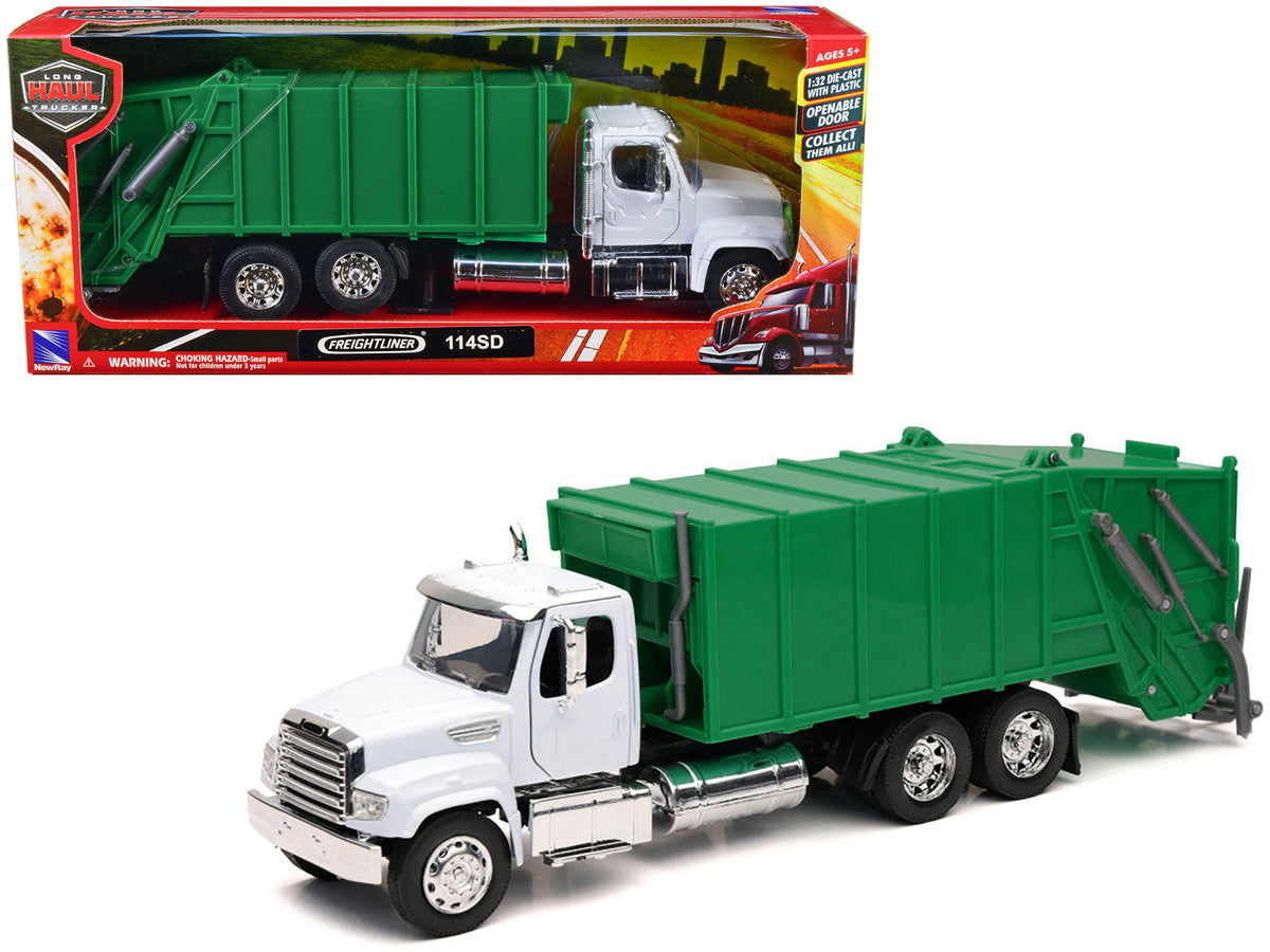 Freightliner 114SD Garbage Truck White and Green "Long Haul Trucker" Series 1/32 Diecast Model by New Ray by New Ray