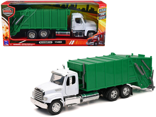 Freightliner 114SD Garbage Truck White and Green "Long Haul Trucker" Series 1/32 Diecast Model by New Ray by New Ray