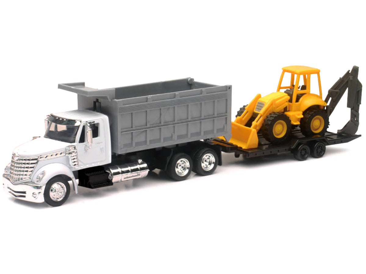 International Lonestar Dump Truck White and Wheel Loader Yellow with Flatbed Trailer "Long Haul Truckers" Series 1/43 Diecast Model by New Ray by New Ray