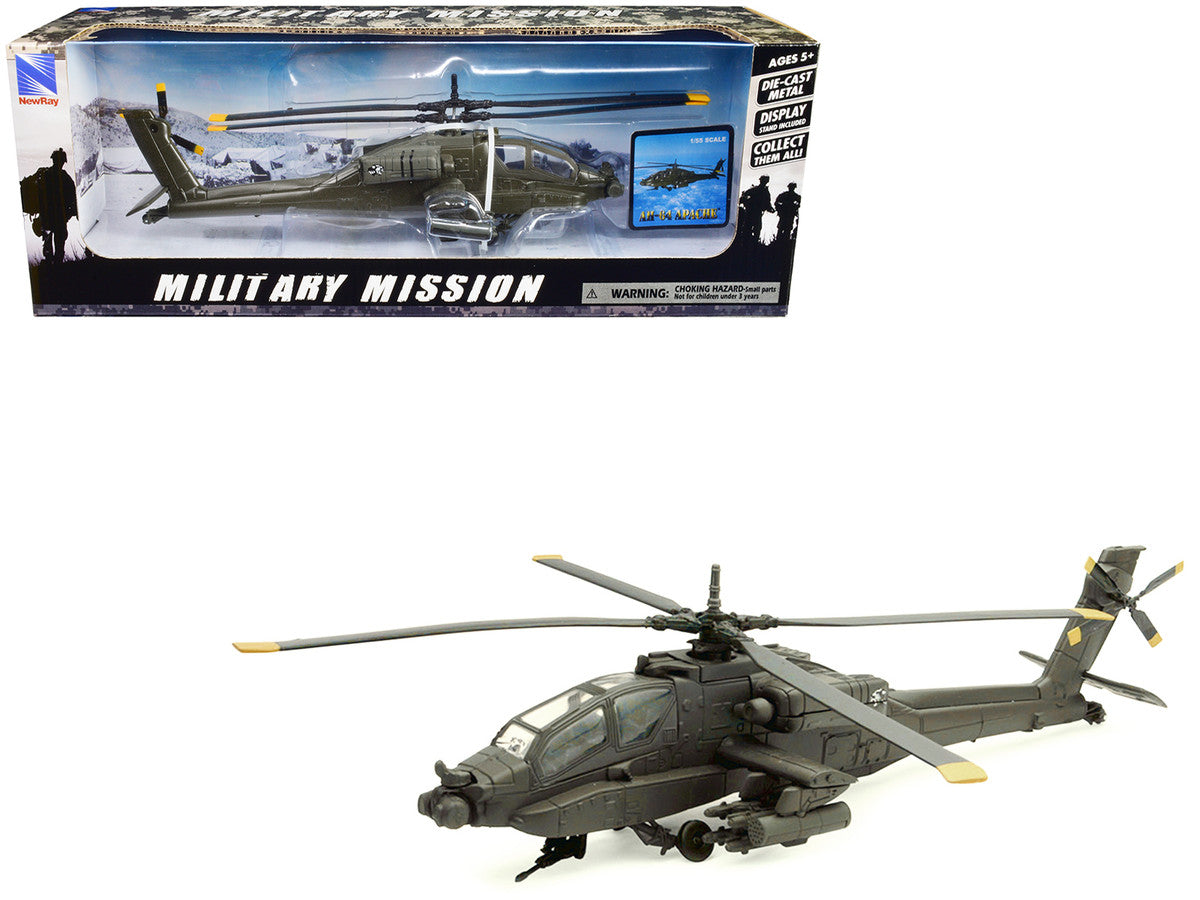 Boeing AH-64 Apache Attack Helicopter Olive Drab "United States Army" "Military Mission" Series 1/55 Diecast Model by New Ray by New Ray