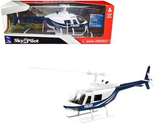 Bell 206 Helicopter Dark Blue and White "Police" "Sky Pilot" Series 1/34 Diecast Model by New Ray by New Ray