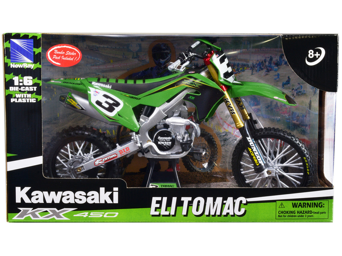 Kawasaki KX 450F Dirt Bike Motorcycle #3 Eli Tomac Green and Black "Kawasaki Racing Team" 1/6 Diecast Model by New Ray by New Ray