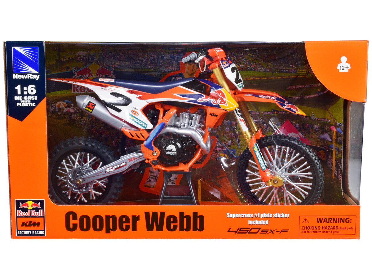 KTM 450 SX-F #2 Cooper Webb "Red Bull KTM Factory Racing" SuperCross 1/6 Diecast Model by New Ray by New Ray