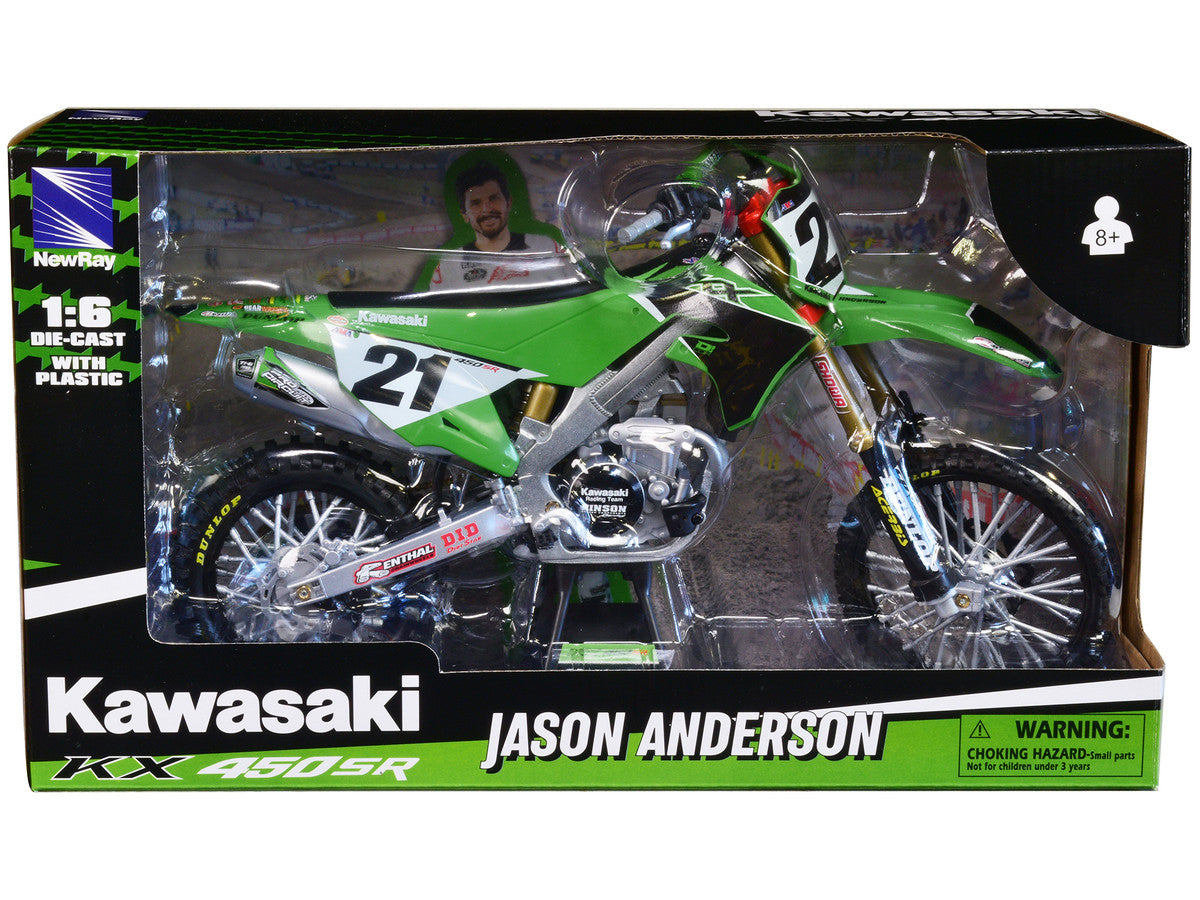 Kawasaki KX450SR Dirt Bike Motorcycle #21 Jason Anderson Green and Black "Kawasaki Racing Team" 1/6 Model by New Ray by New Ray