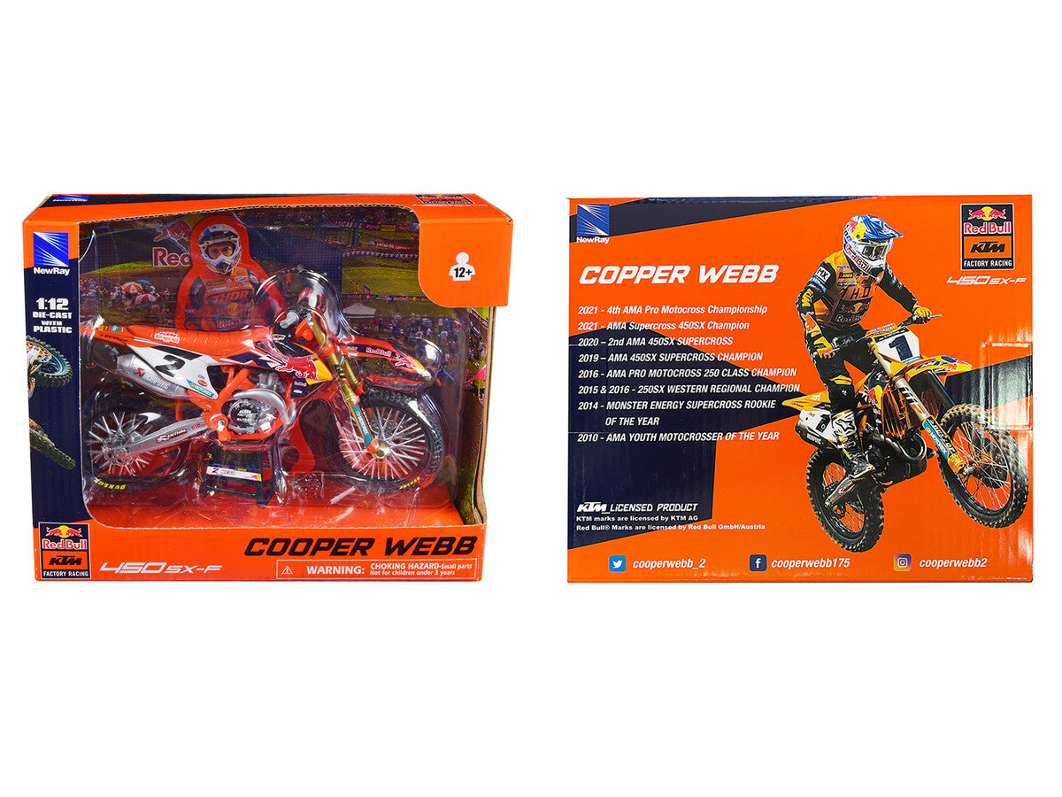 KTM 450 SX-F Motorcycle #2 Cooper Webb "Red Bull KTM Factory Racing" 1/12 Diecast Model by New Ray by New Ray