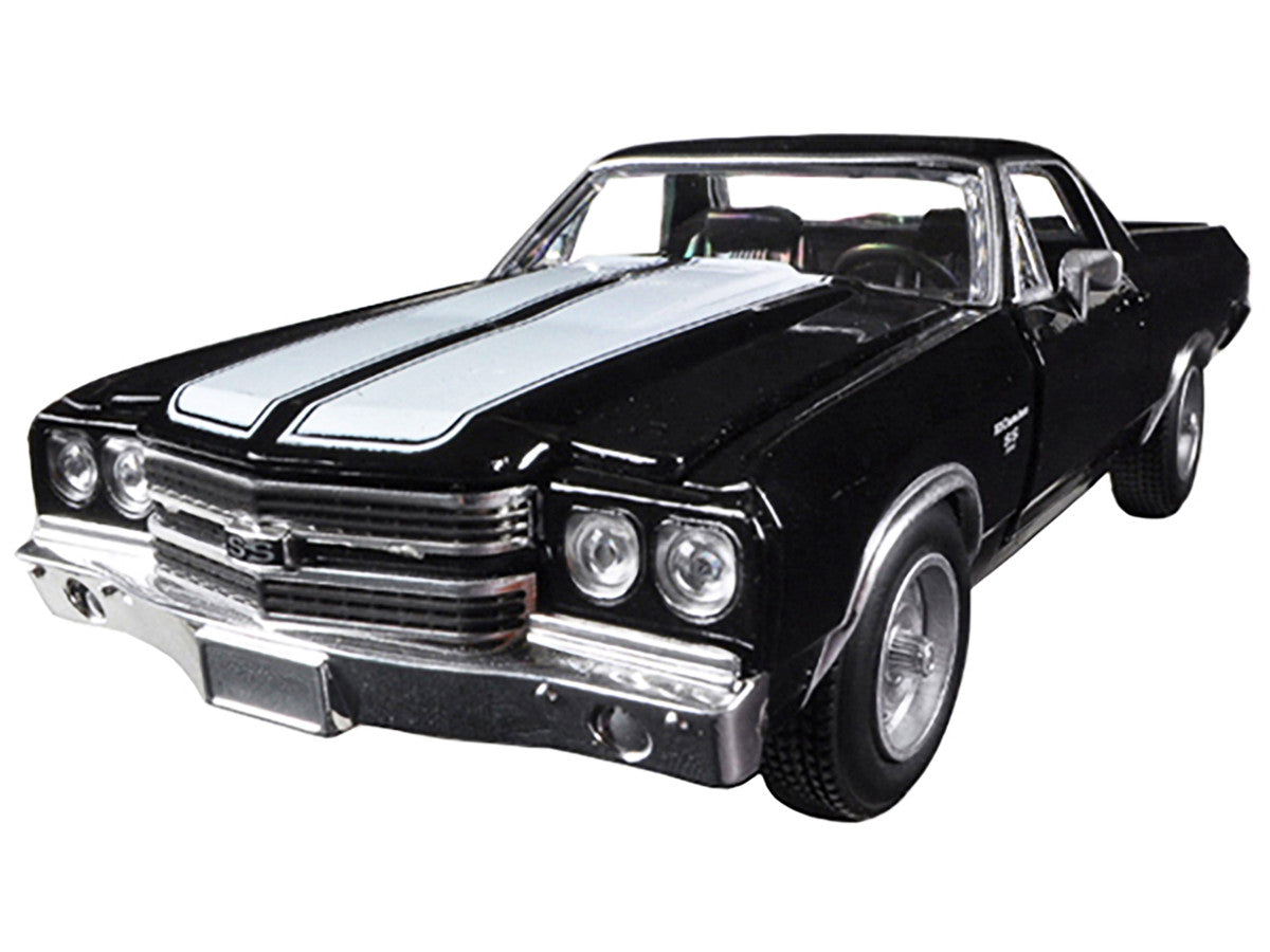 1970 Chevrolet El Camino SS Black with White Stripes "Muscle Car Collection" 1/25 Diecast Model Car by New Ray by New Ray