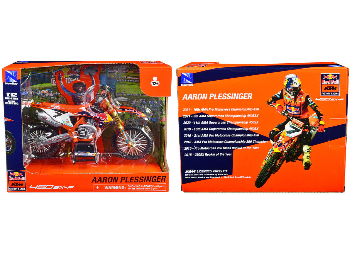 KTM 450 SX-F Motorcycle #7 Aaron Plessinger "Red Bull KTM Factory Racing" 1/12 Diecast Model by New Ray by New Ray