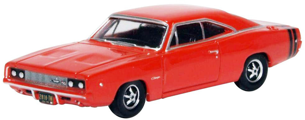 1968 Dodge Charger Bright Red with Black Stripes 1/87 (HO) Scale Diecast Model Car by Oxford Diecast by Oxford Diecast