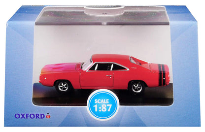 1968 Dodge Charger Bright Red with Black Stripes 1/87 (HO) Scale Diecast Model Car by Oxford Diecast by Oxford Diecast