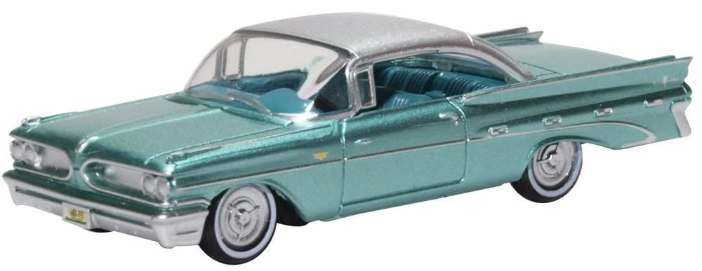 1959 Pontiac Bonneville Coupe Seaspray Green with Silver Top 1/87 (HO) Scale Diecast Model Car by Oxford Diecast by Oxford Diecast