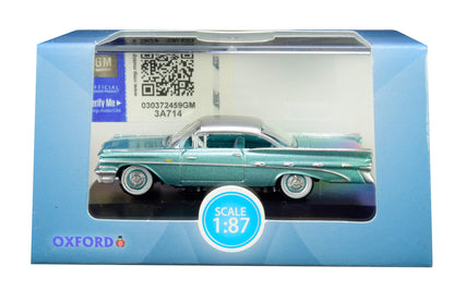 1959 Pontiac Bonneville Coupe Seaspray Green with Silver Top 1/87 (HO) Scale Diecast Model Car by Oxford Diecast by Oxford Diecast