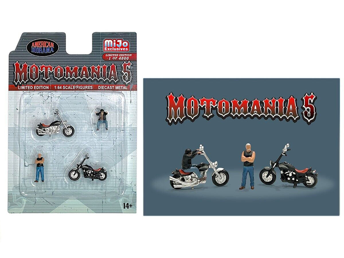 "Motomania 5" 4 piece Diecast Set (2 Figures and 2 Motorcycles) Limited Edition to 4800 pieces Worldwide for 1/64 Scale Models by American Diorama by American Diorama