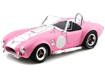 1965 Shelby Cobra 427 S/C Pink with White Stripes with Printed Carroll Shelby Signature's on the Trunk 1/18 Diecast Model Car by Shelby Collectibles by Shelby Collectibles