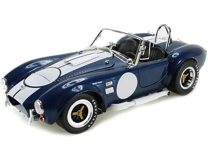 1965 Shelby Cobra 427 S/C Dark Blue Metallic with White Stripes with Printed Carroll Shelby's Signature on the Trunk 1/18 Diecast Model Car by Shelby Collectibles by Shelby Collectibles