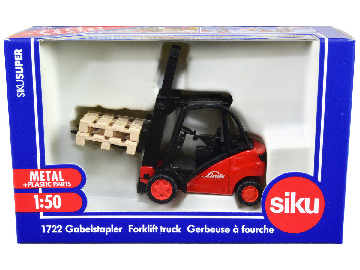 Linde Forklift Truck Red with 2 Pallet Accessories 1/50 Diecast Model by Siku by SIKU