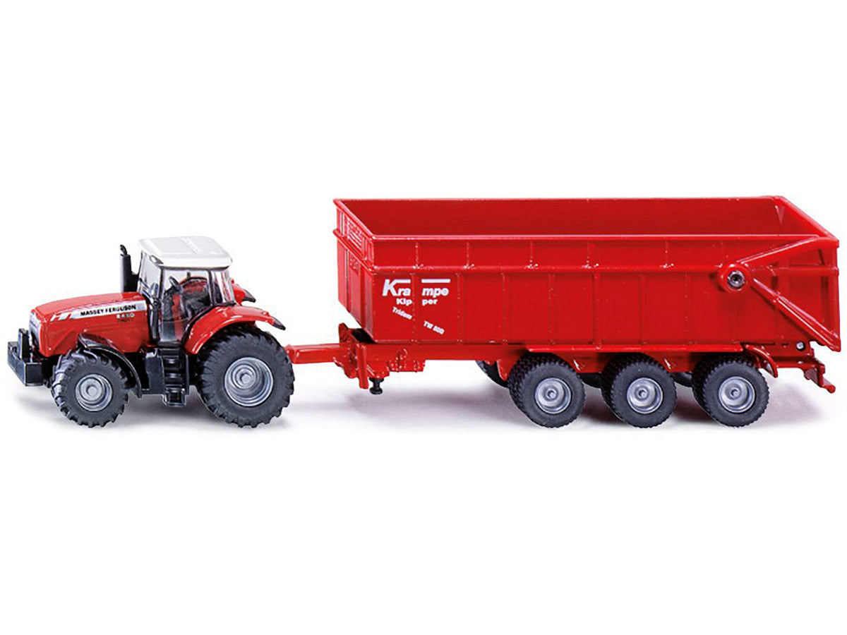 Massey Ferguson 8480 Dyna VT Tractor Red with Silver Top and Krampe Dump Trailer Red 1/87 (HO) Diecast Models by Siku by SIKU