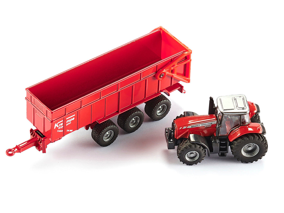 Massey Ferguson 8480 Dyna VT Tractor Red with Silver Top and Krampe Dump Trailer Red 1/87 (HO) Diecast Models by Siku by SIKU