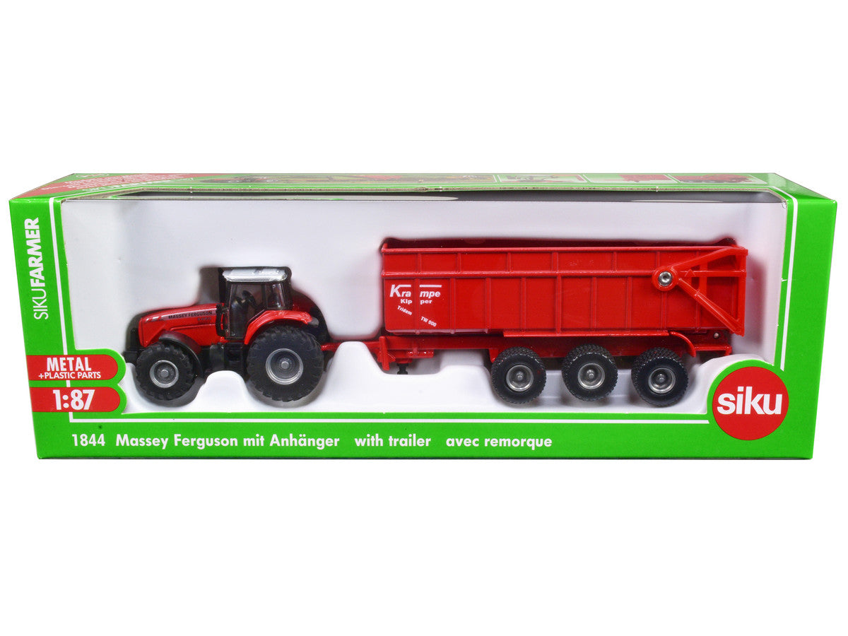 Massey Ferguson 8480 Dyna VT Tractor Red with Silver Top and Krampe Dump Trailer Red 1/87 (HO) Diecast Models by Siku by SIKU